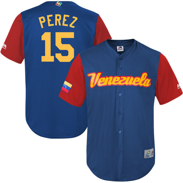 customized Men Venezuela Baseball #15 Salvador Perez Majestic Royal 2017 World Baseball Classic Replica Jersey